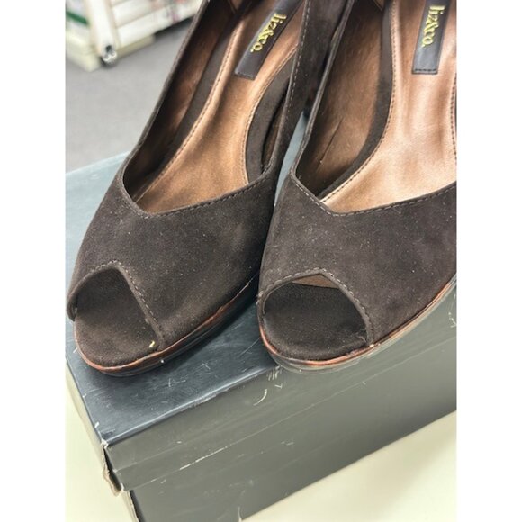 Liz & Co. Ladies 8 M Brown Suede Platform Peep-Toe Heels 3" Heel - Picture 2 of 6